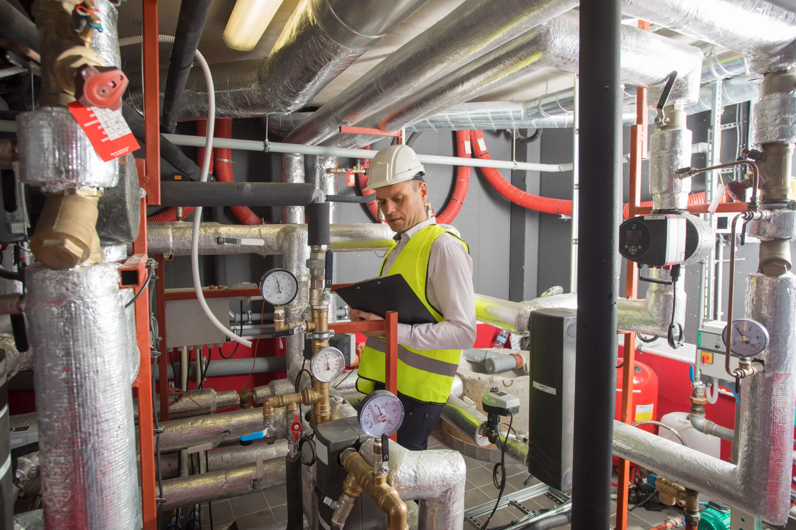 Técnico revisando una instalación de agua